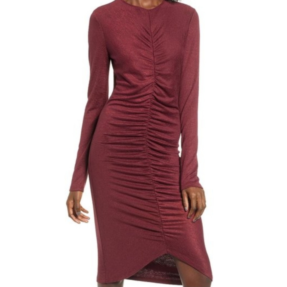 Leith Ruched Front Red Tannin Bodycon Dress
S NWT